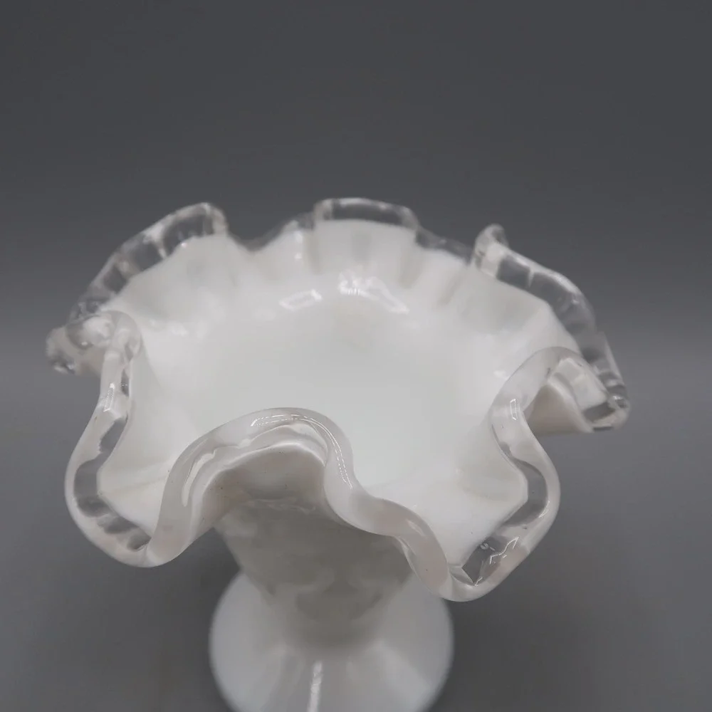 Vintage Fenton White Crest Spanish Lace Milk Glass Trumpet Ruffled Vase 6